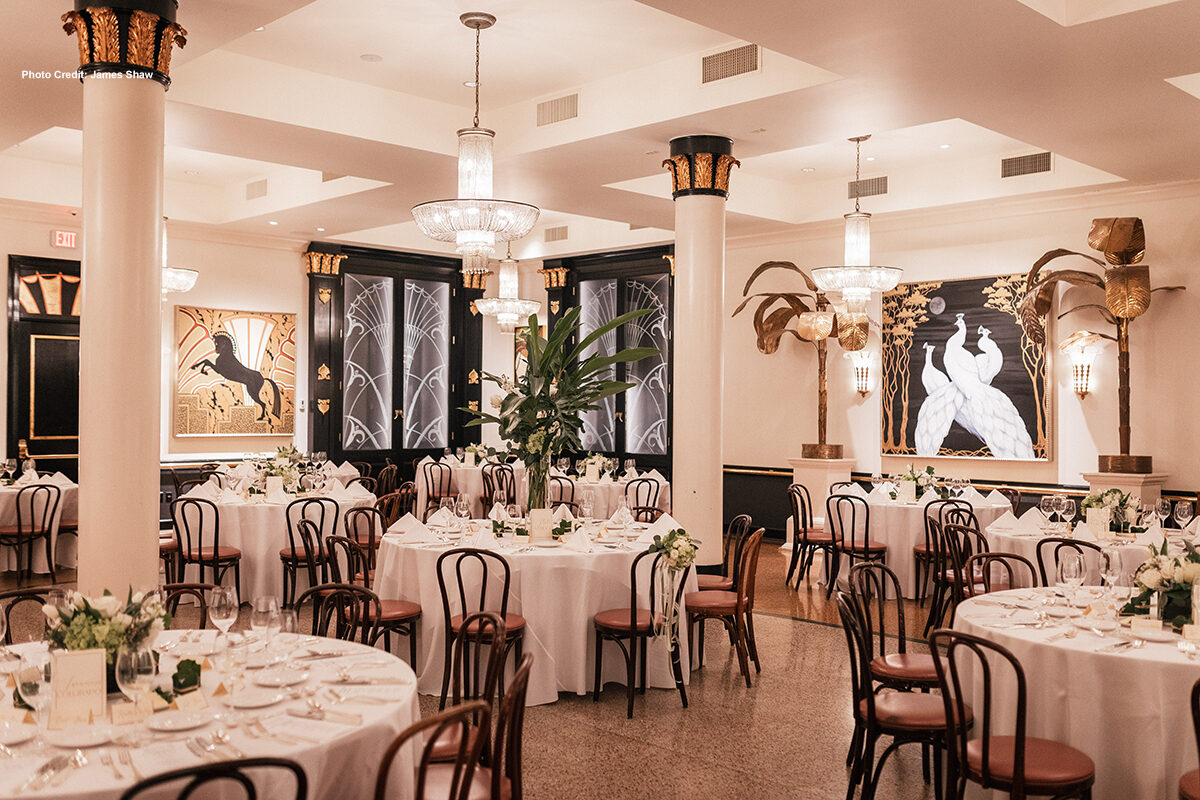 The Count's Room at Arnaud's Restaurant in New Orleans is decorated for a rehearsal dinner.